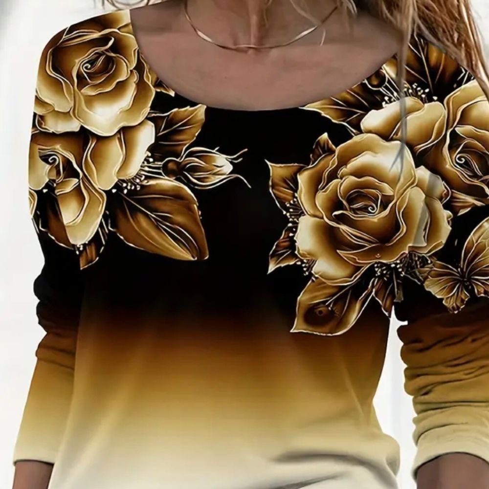 Floral Print Crew Neck Woman's Shirt